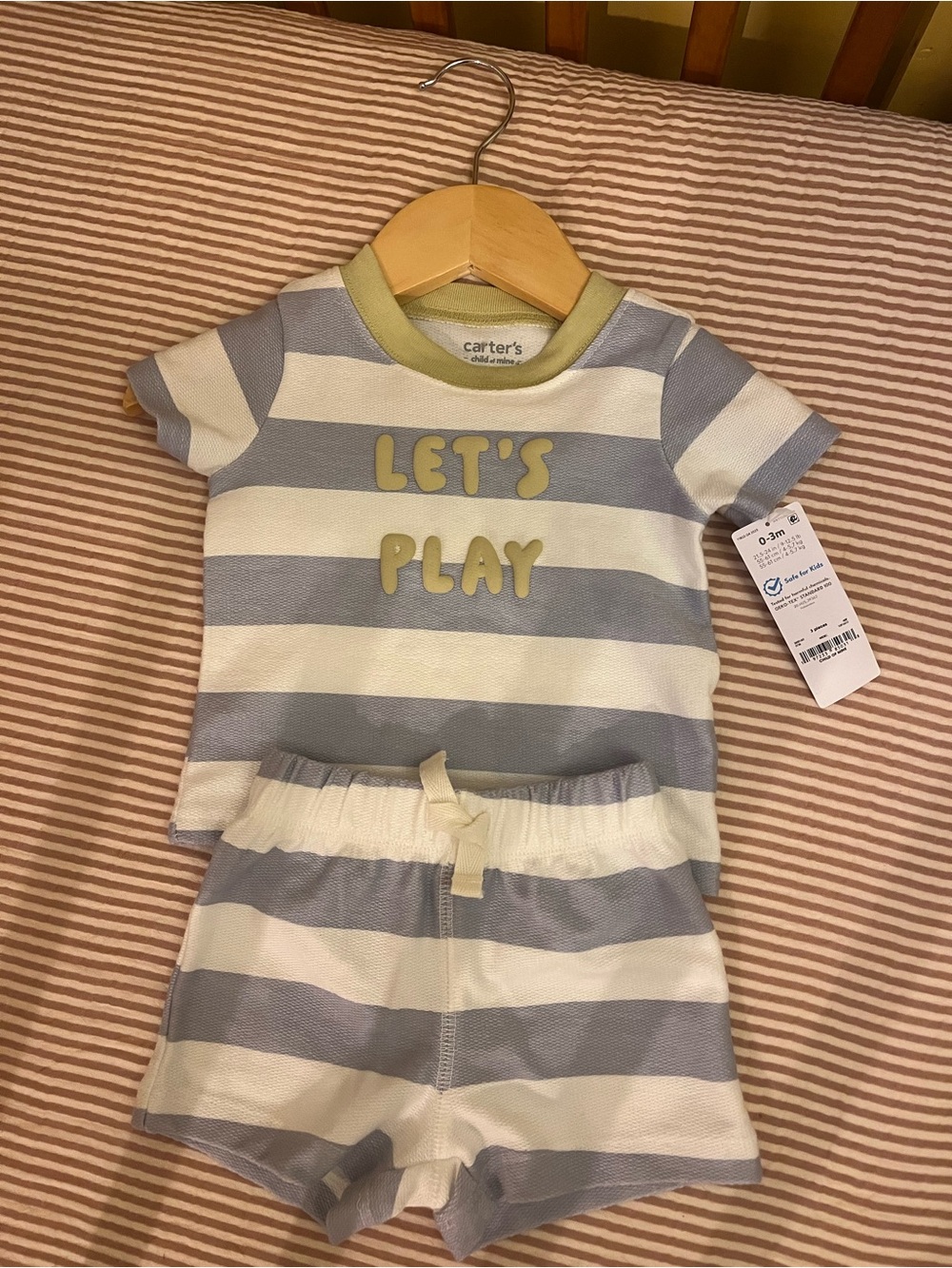 Carter's Blue & White Striped "Let's Play" Kids Pajama Set